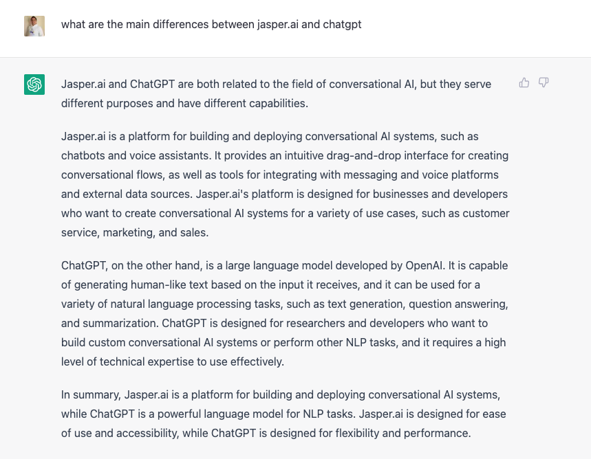 what are the main differences between jasper.ai and chatgpt